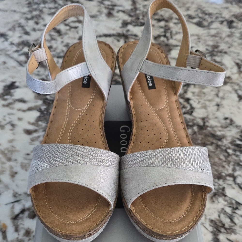 Good Chic Silver and Tan Women's Sandals